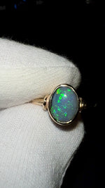 Luxurious Lightning Ridge Black Opal Ring Set in 9k Gold