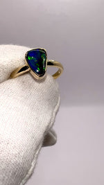 Elegant Black Opal Ring in 9k Gold Setting Unique Australian Jewelry